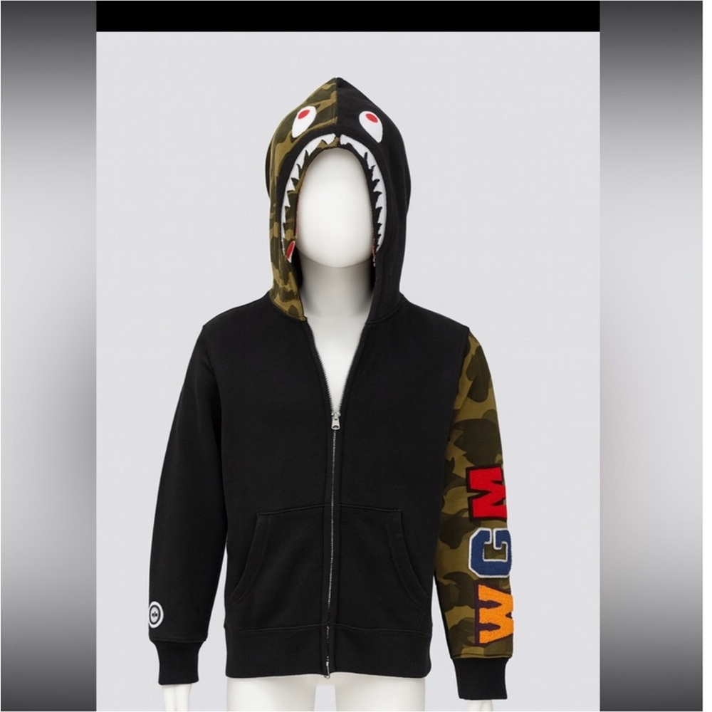 Kids Black and Camouflage Shark Hoodie
